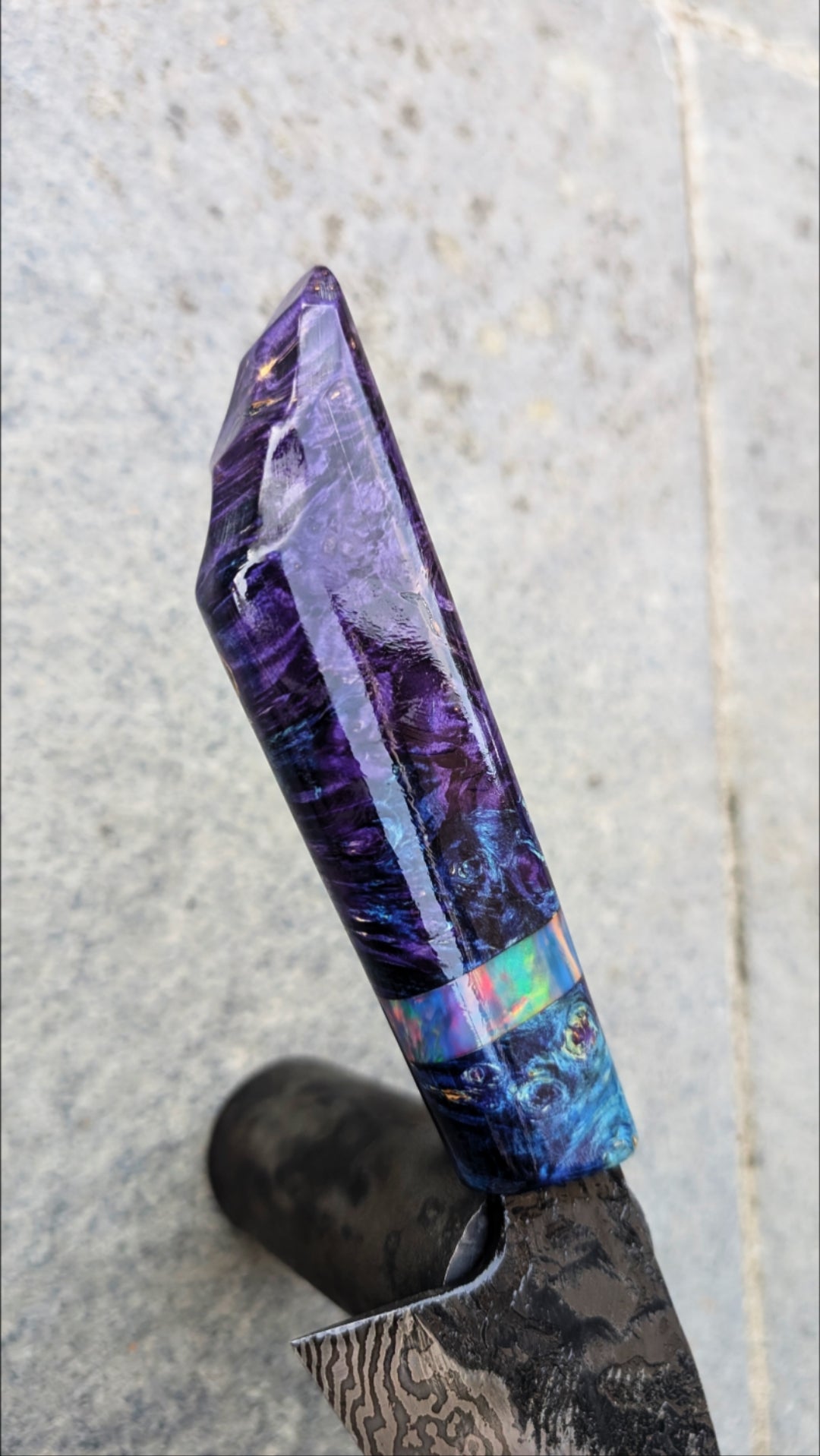Chef Knife - Blue handle, Damascus blade